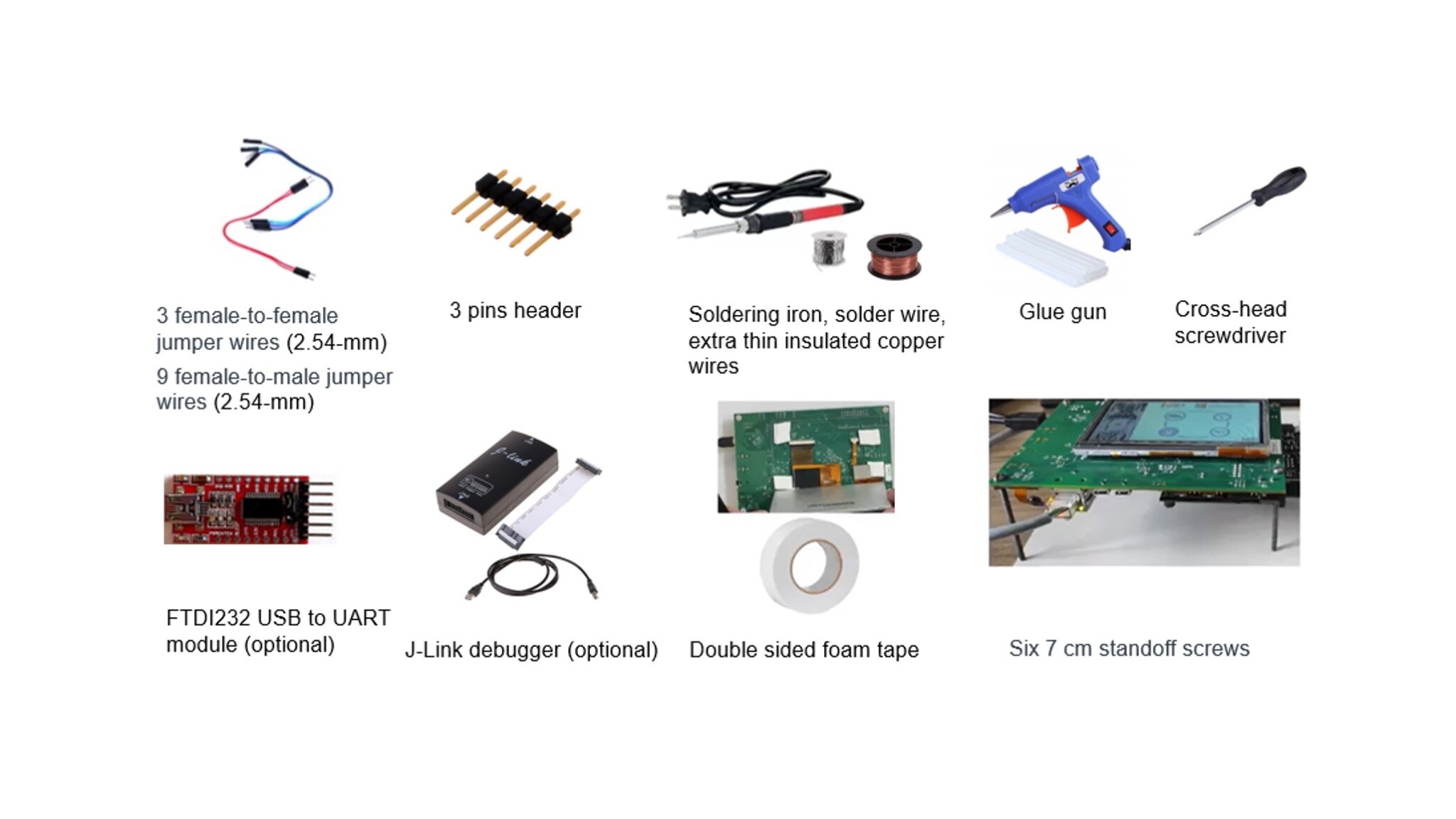 Hardware and tools required to assembly