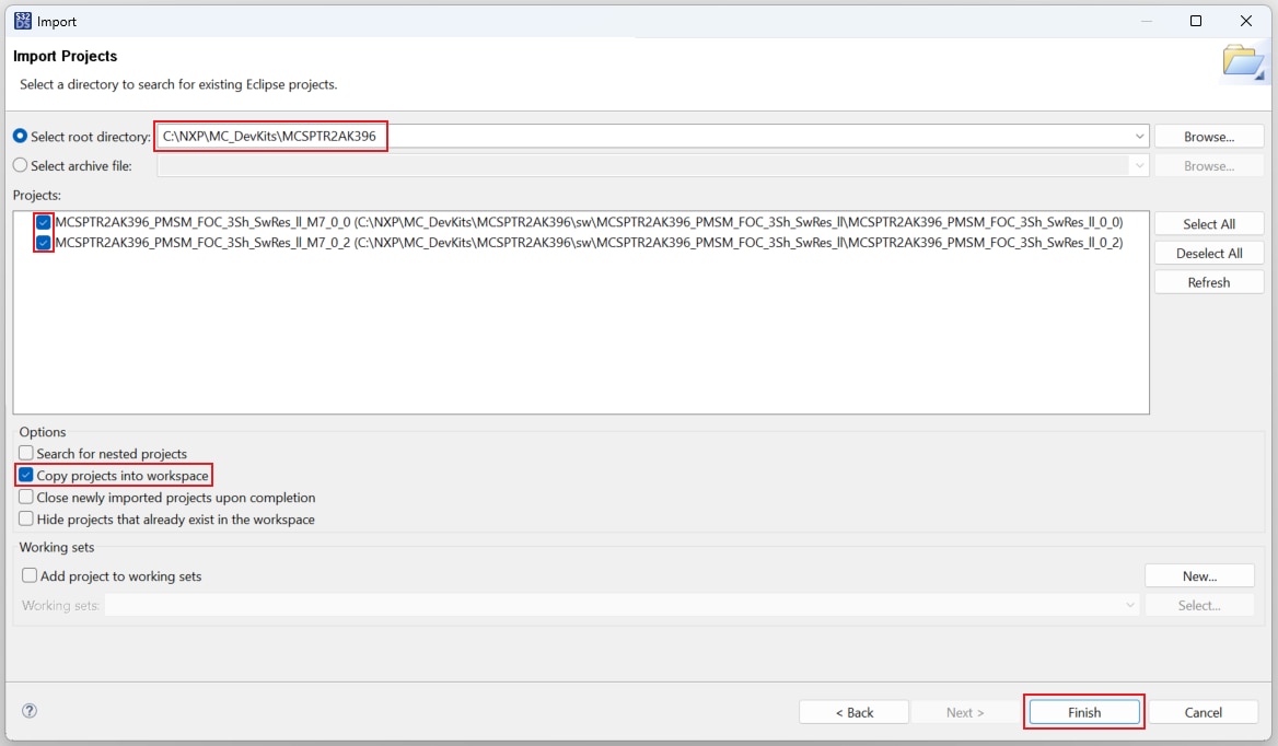 Import MCSPTR2AK396 Project
