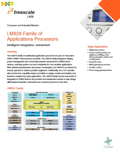 i.MX28ファミリーのマルチメディアアプリケーションプロセッサは、Arm9ベースの製品ポートフォリオの一部です