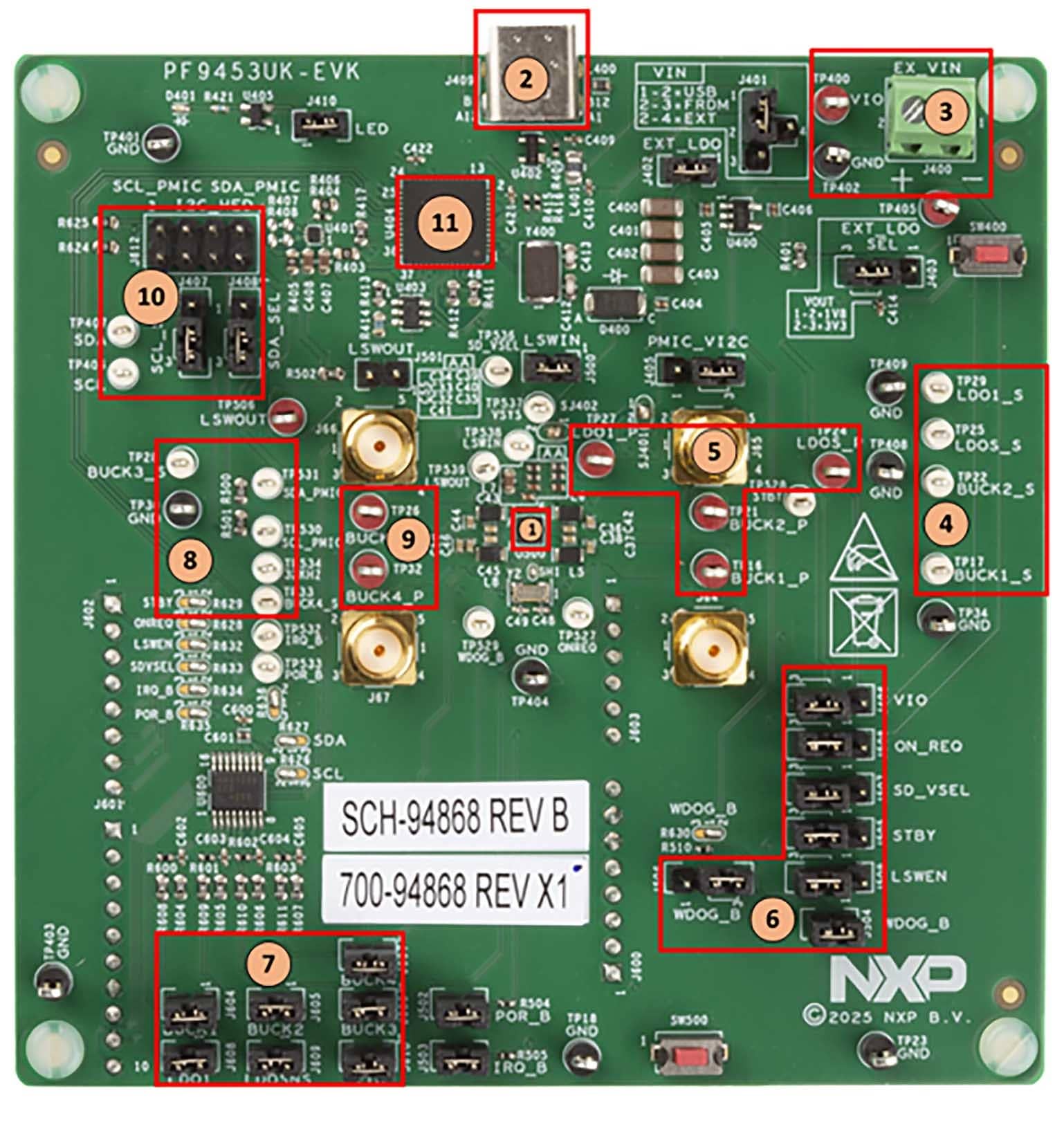 Figure 2. Evaluation Board Featured Component Locations