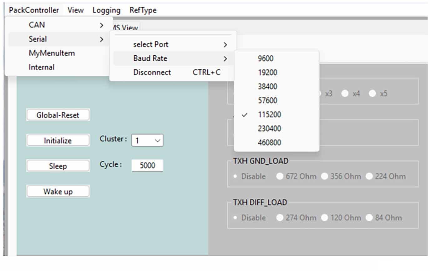 GS-EVBMA7518S48V-IMG5 - Install the Tool - Baud Rate Selection