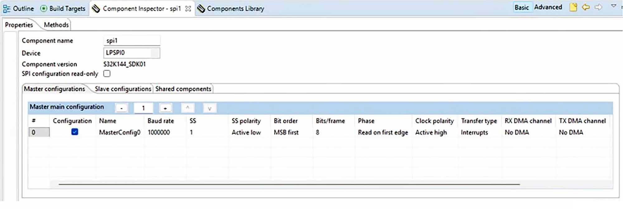 Figure 13. Configuration of spi_pal Component Using Processor Expert Inspector