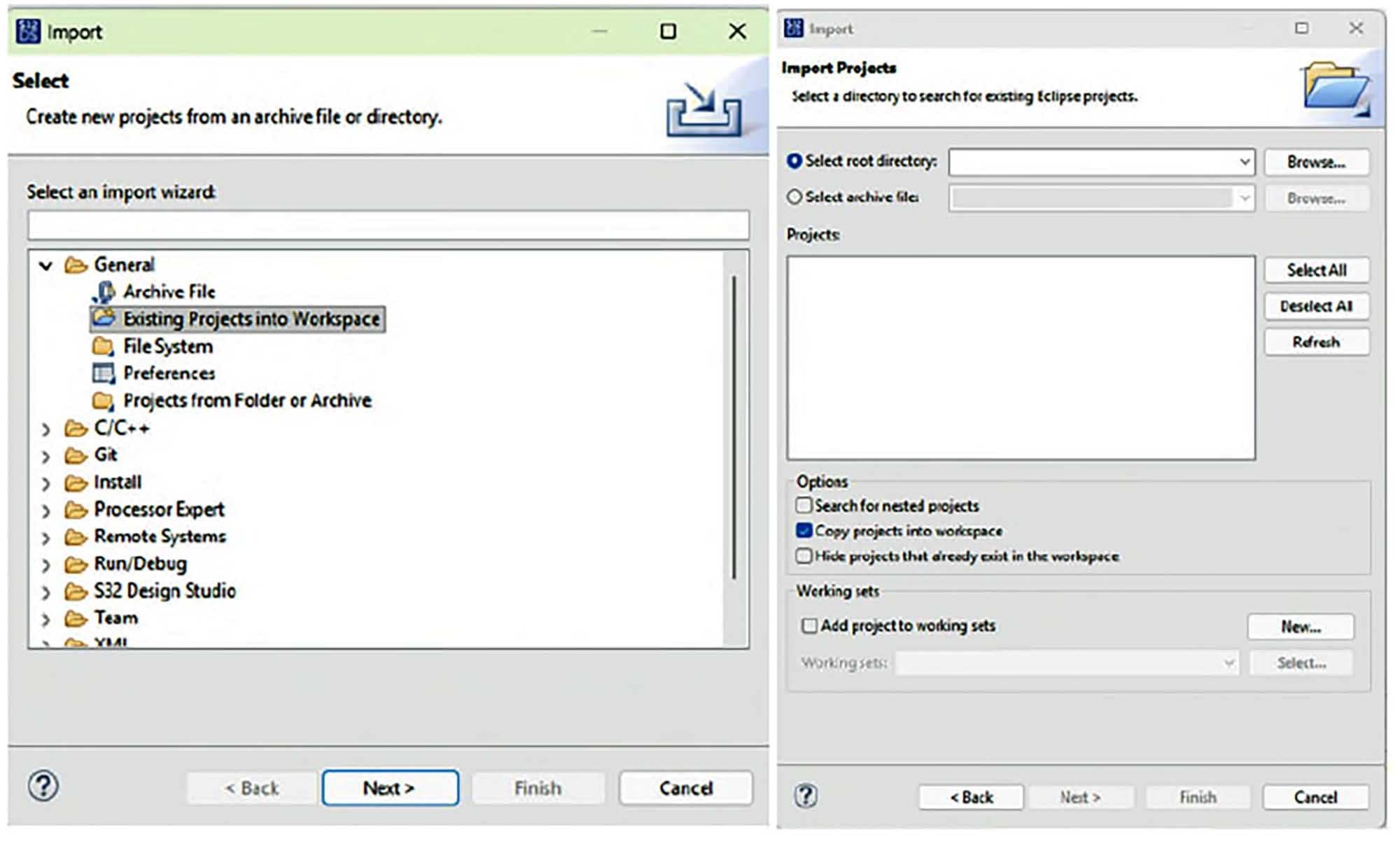 Figure 2. Importing an Example Project (a)