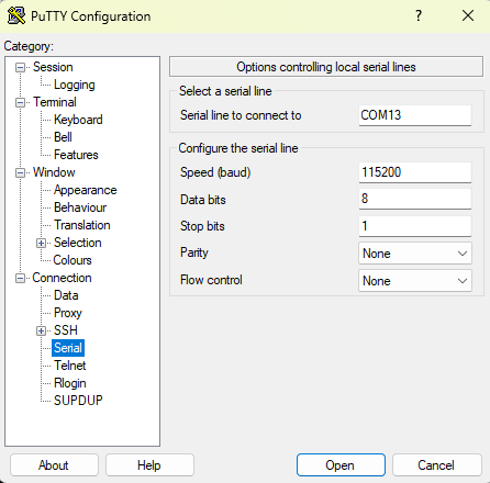 Figure 10: Select serial and configure