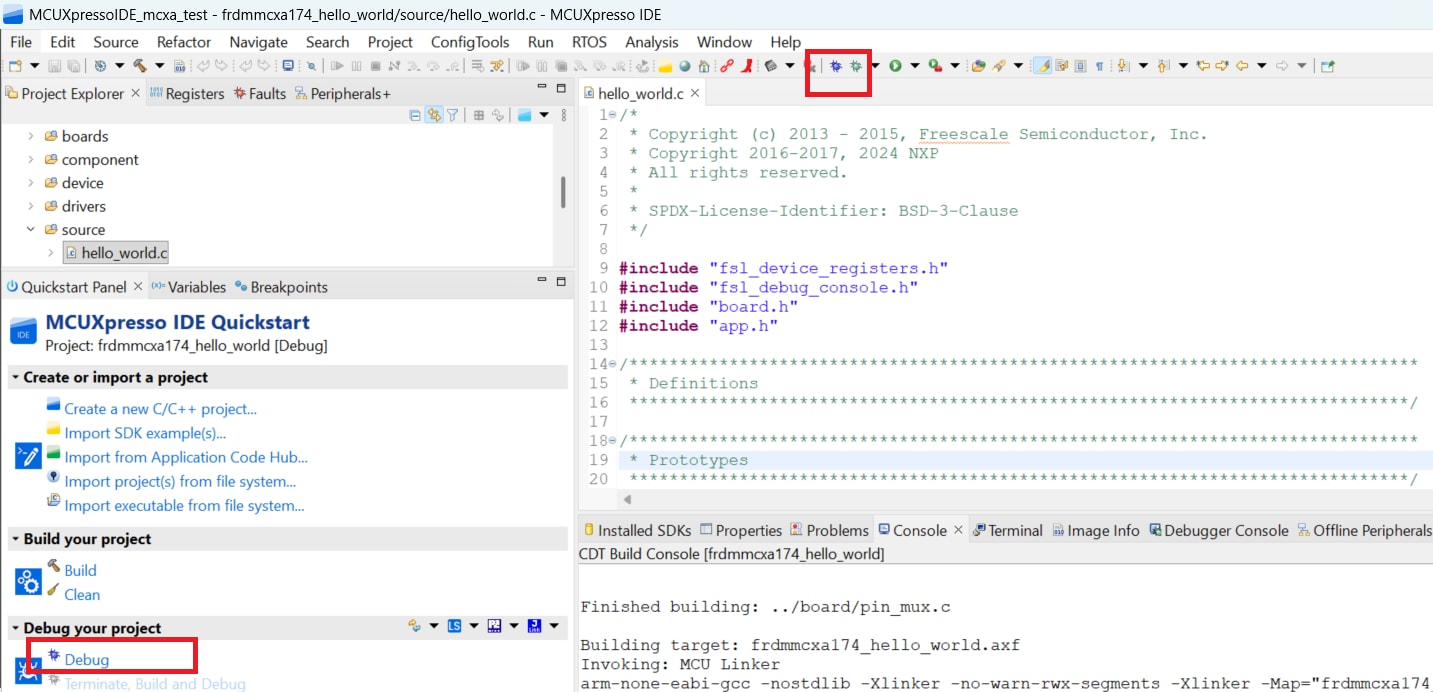Build and flash application using MCUXpresso IDE - step 7