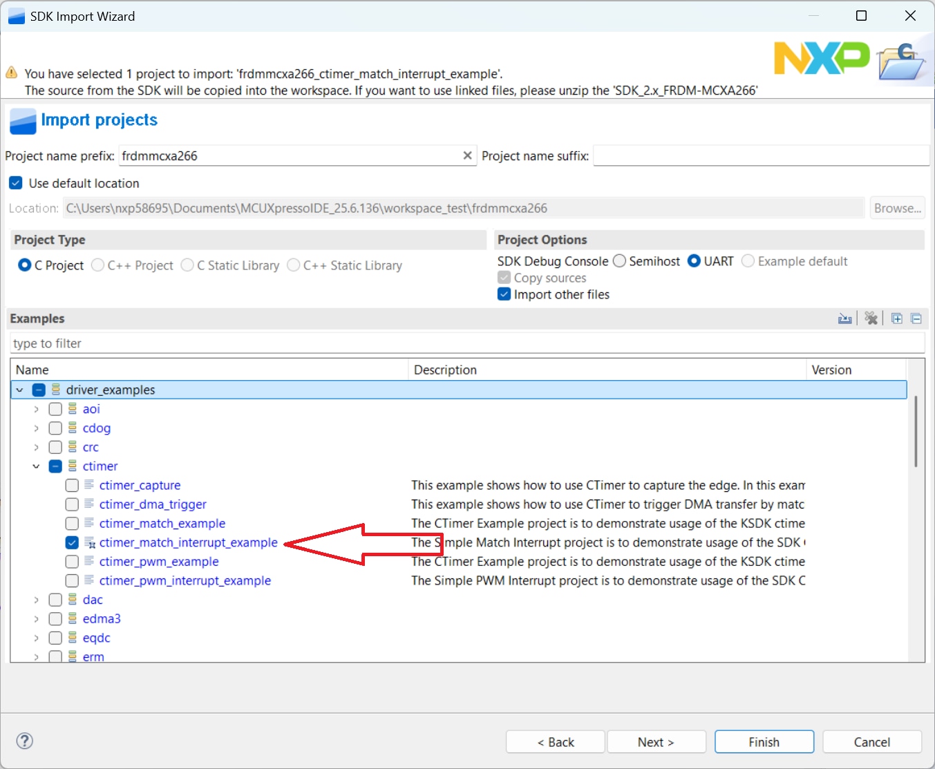 Clone an Example Project from MCUXpresso IDE -step 2