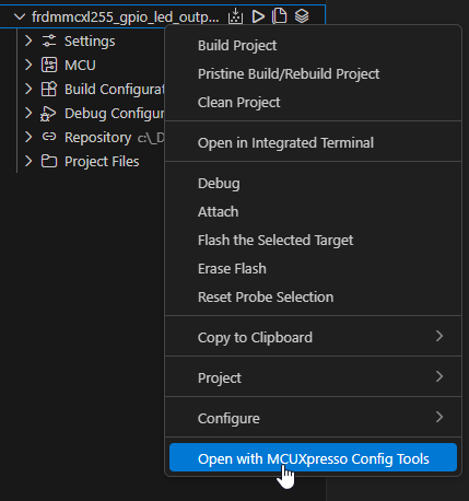 Modify an SDK Project Using the Config Tools on MCUXpresso for VS Code - step 8