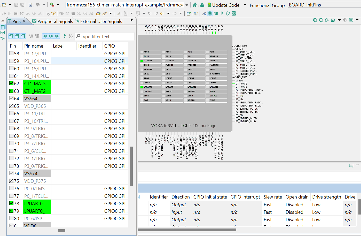 FRDM MCXA156 SW Pin Configuration