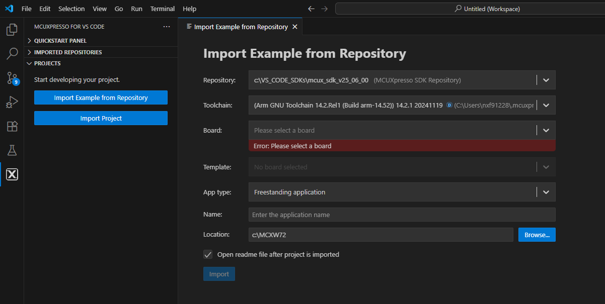 Build and flash application using MCUXpresso VS - step 3