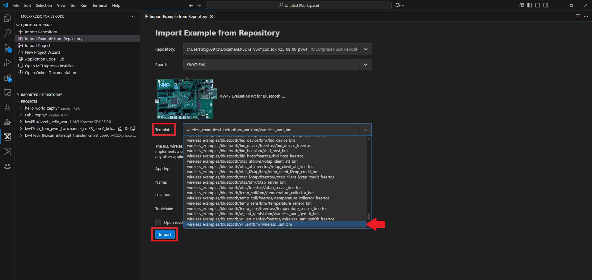 Build and flash application using MCUXpresso for VS Code IDE - step 5