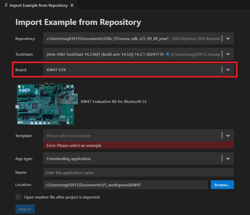 Clone an Example Project from MCUXpresso for VS Code IDE - step -2