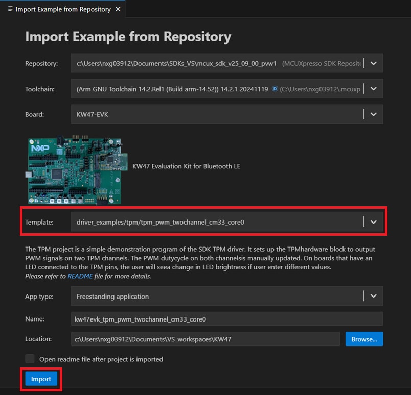 Clone an Example Project from MCUXpresso for VS Code IDE - step -3