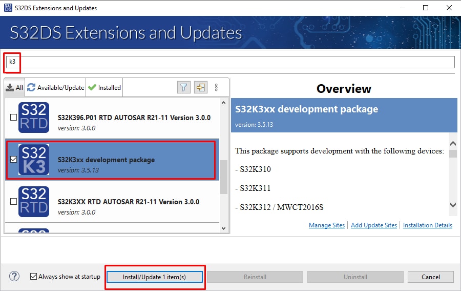 Install S32K3 Development Package