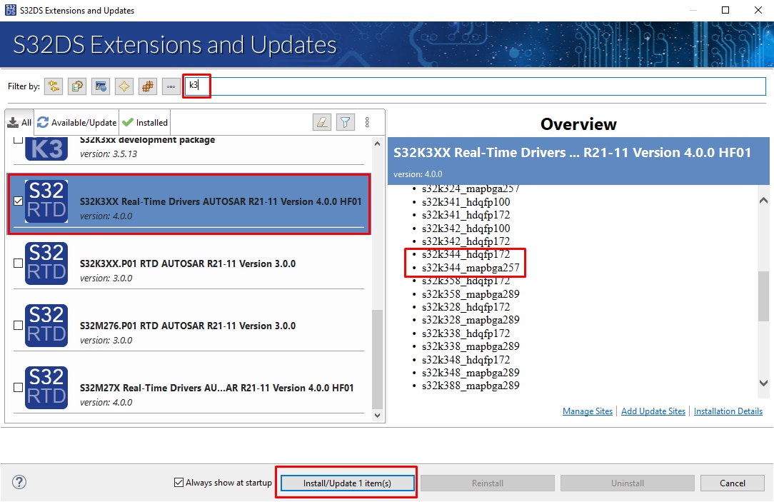 S32K3 RTD 4.0.0 HF01 Installation