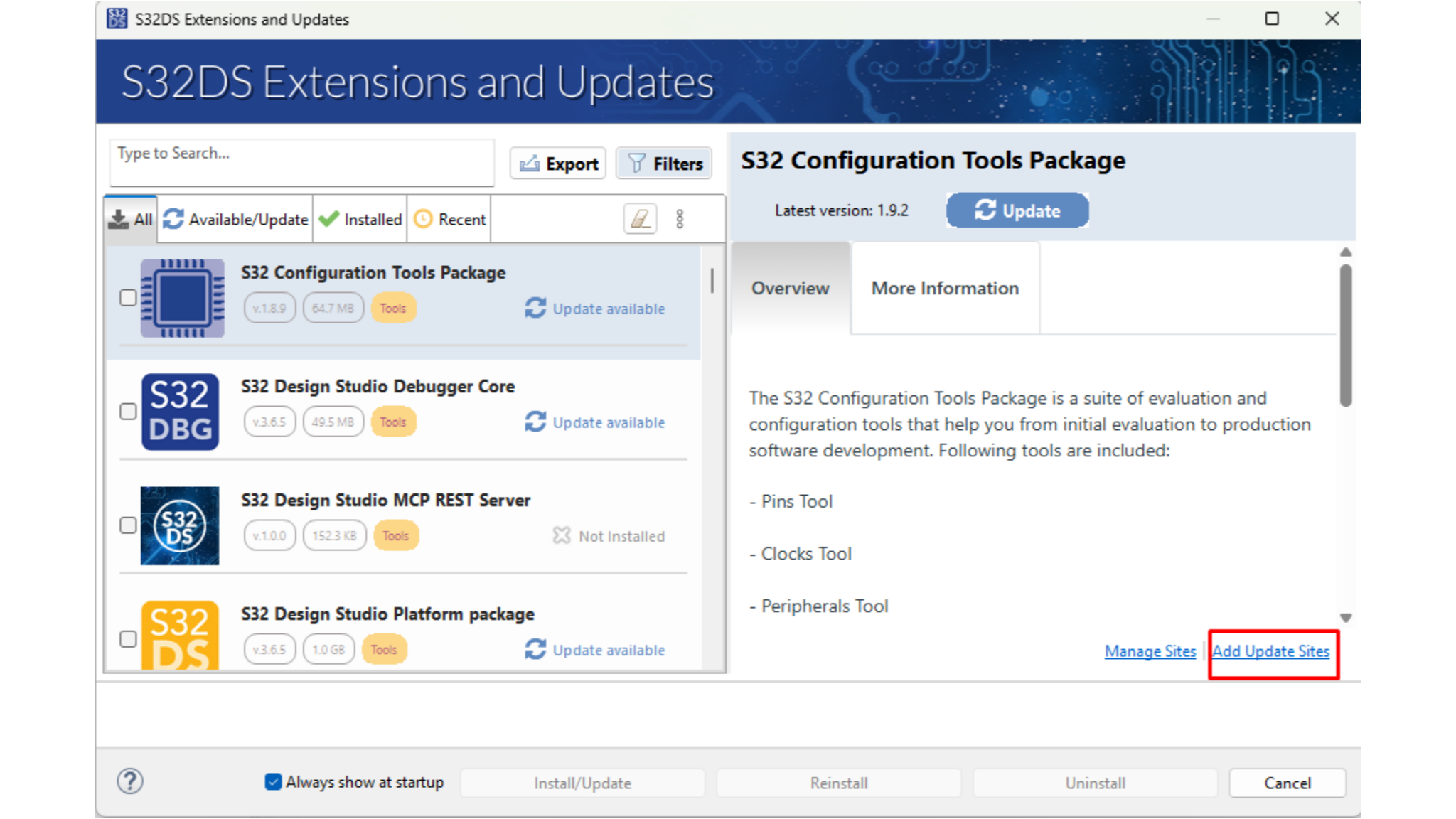 Figure 12. Add Update Sites