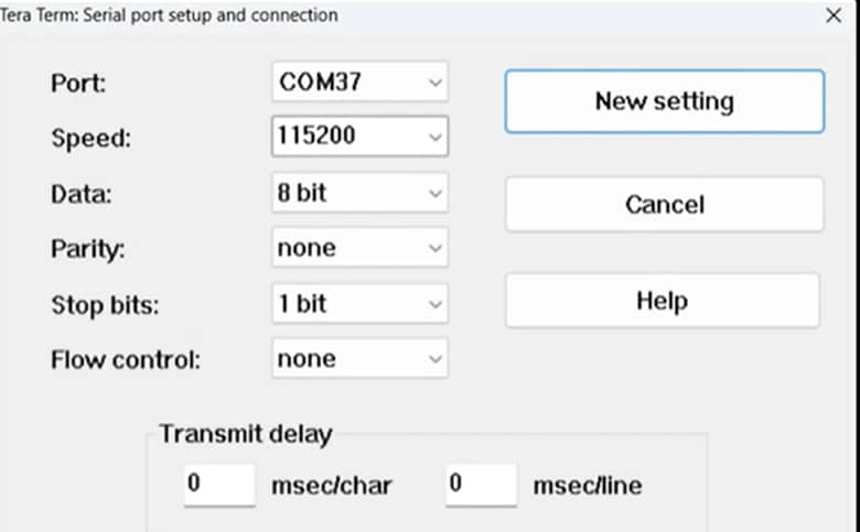 Getting Started with MCXW72-LOC - Plug in the Board - Tera Term: Serial Port Setup and Connection