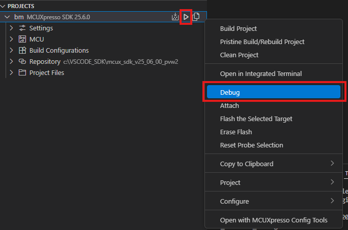 Build and flash application using MCUXpresso IDE - step 9