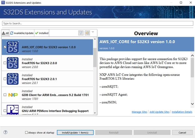 S32K3X4EVB-Q172 S32DS Install Update Sites