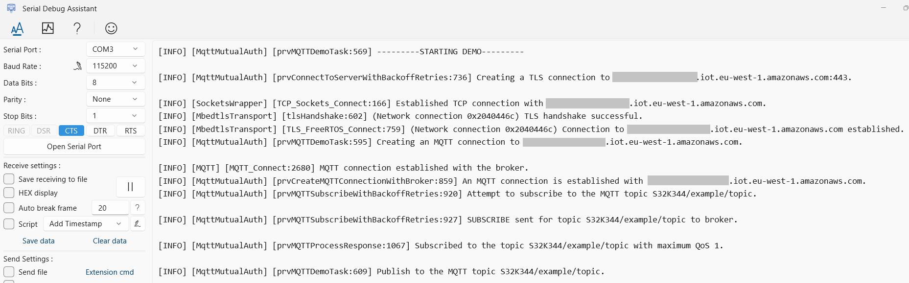 S32K3X4EVB-Q172-S32K3 AWS Demo Debugging Log