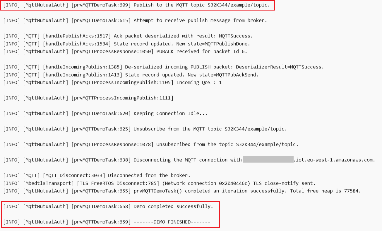 S32K3X4EVB-Q172-S32K3 AWS Demo Debugging Log Success Execution