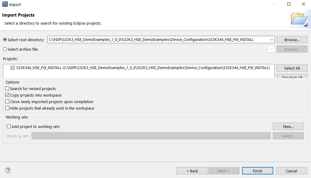 S32K3X4EVB-T172 S32DS HSEFW Import Project