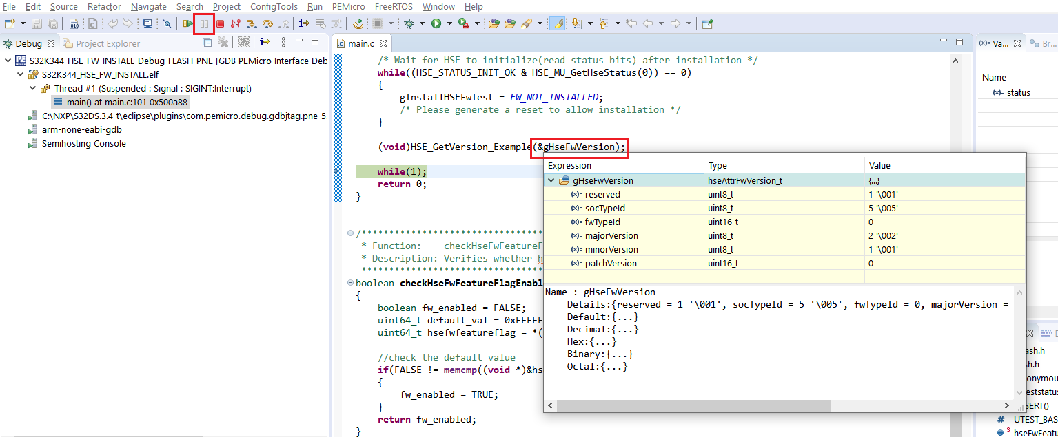 S32K3X4EVB-T172 S32DS Pause